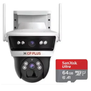 CP Plus EZ-S26G-L Dual Lens 4MP 4G Smart PT Camera with Pan Tilt, AI Human Detection, IR Night Vision, Two-Way Talk and 64GB SD Card