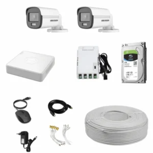 Hikvision 2MP 2 Color Bullet CCTV Camera Kit with 4CH DVR, 500GB HDD, SMPS, Cables and PVC Boxes