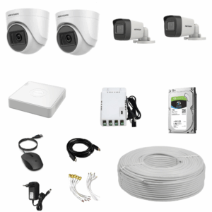 Hikvision 2MP 2 Dome 2 Bullet Normal Camera CCTV Kit with 4CH DVR, 1TB HDD, SMPS, Cables and PVC Boxes