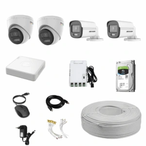 Hikvision 2MP 2 Dome 2 Bullet Color Camera CCTV Kit with 4CH DVR, 1TB HDD, 4CH SMPS, Cables and PVC Boxes