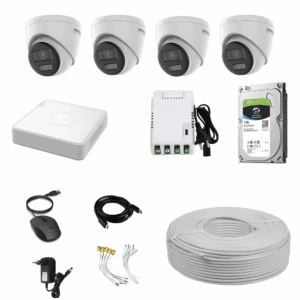 Hikvision 2MP 4 Dome Color CCTV Kit with 4CH DVR, 1TB HDD, 4CH SMPS, Cables and PVC Boxes