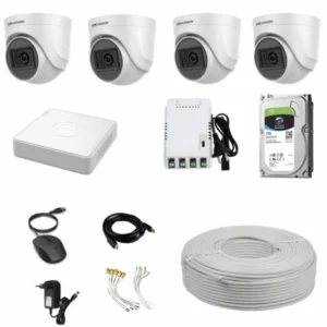 Hikvision 2MP 4 Dome Normal CCTV Kit with 4CH DVR, 1TB HDD, 4CH SMPS, Cables and PVC Boxes